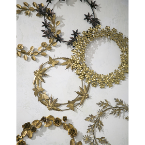 Golden Flowers/Leaves 12" Metal Wreath